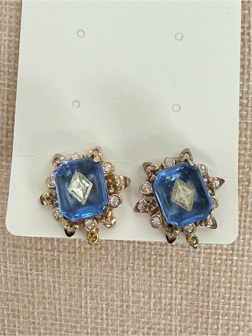 vintage Art Deco or Art Deco Revival glass clip-on screw back earrings 1930s-40s